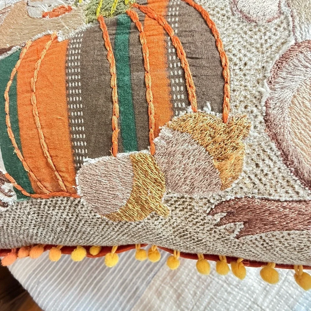 Country Door Fall Squirrel Accent Pillow Tapestry Pumpkin Thanksgiving 18x12